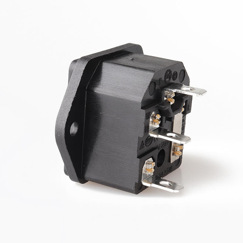 C14 Panel Mount AC Power Inlet Module With 10A Fuse & Red LED Switch – 3-Pin Socket, 5x20mm Fuse Holder