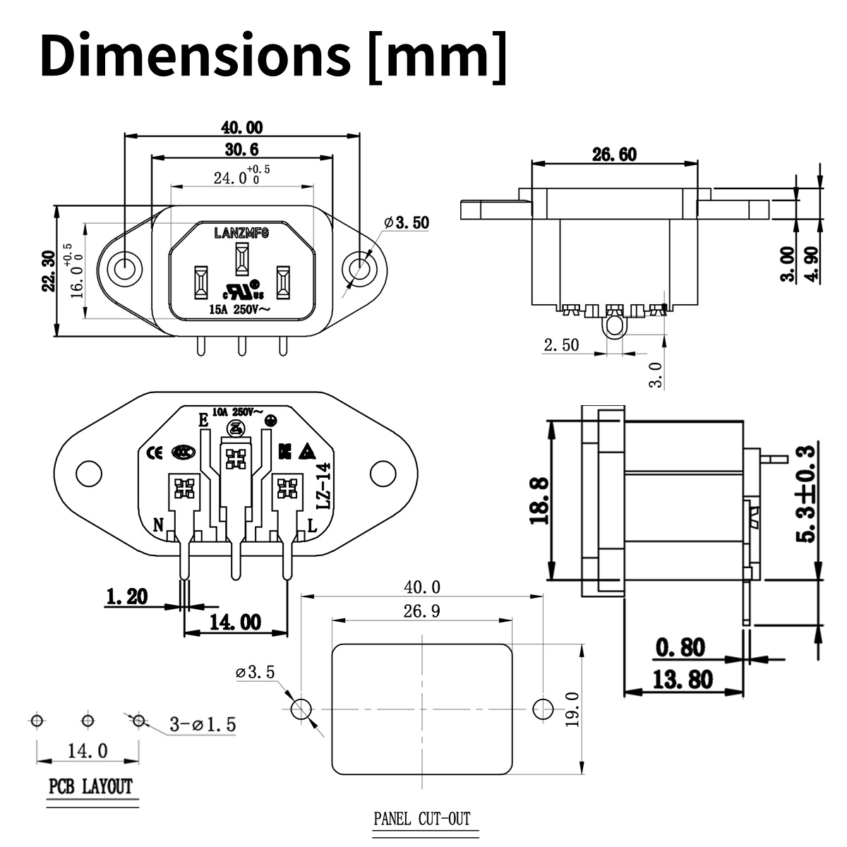 LZ-14-1PT IEC 320 C14 Power Socket